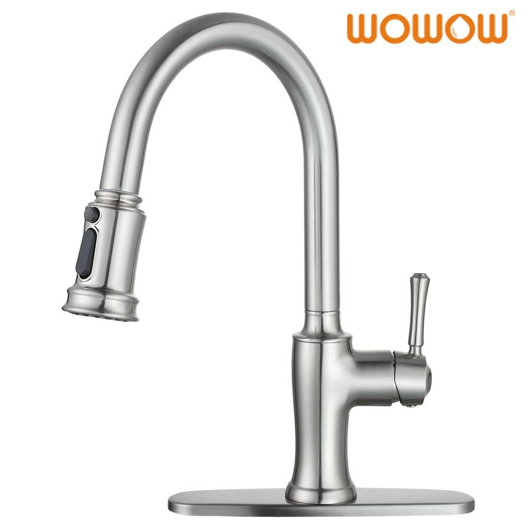 WOWOW Brushed Nickel Pull Down Kitchen Mixer Taps