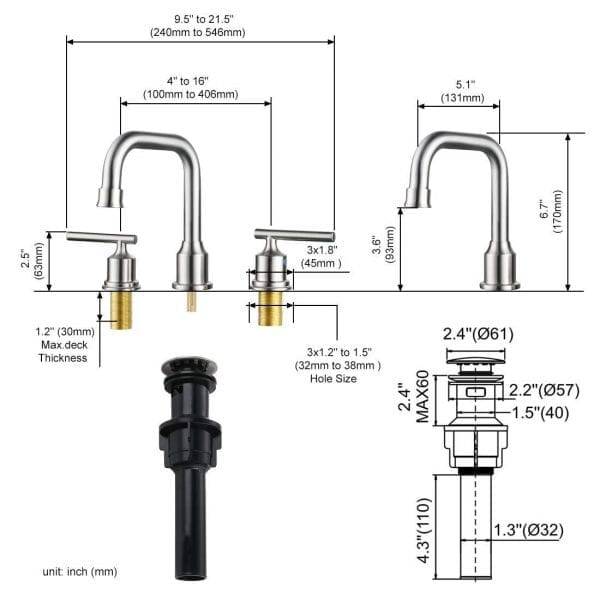 15 4Bathroom Faucet Brushed Nickel Widespread