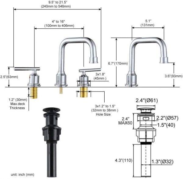 16 4Polished Chrome Widespread Bathroom Faucet