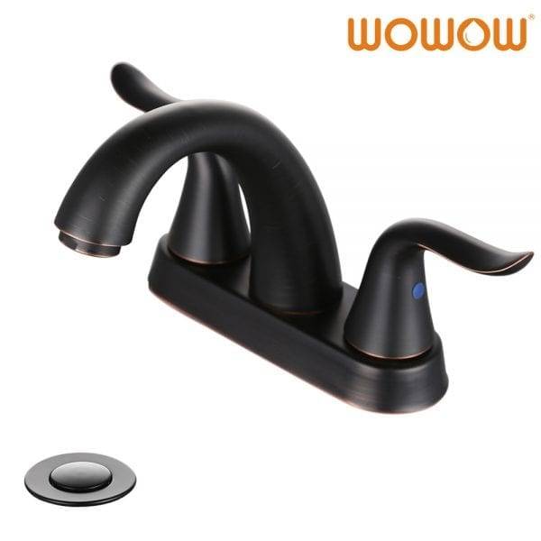 WOWOW Grifo para fregadero de baño de bronce fregado con aceite de 2 asas, centro de 4 polgadas