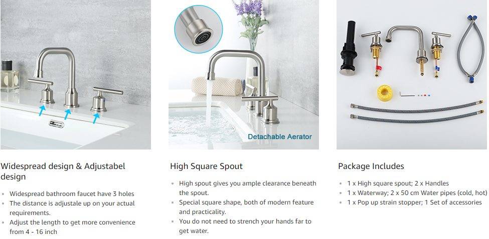 WOWOW 8 Inch Widespread Bathroom Faucet Brushed Nickel