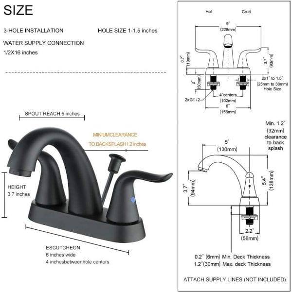 20 5Matte Black Centerset Bathroom Faucet