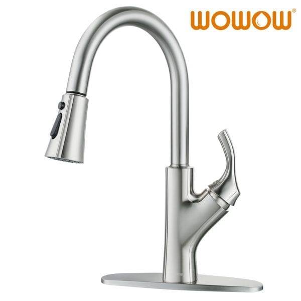 WOWOW Kitchen Sink Mixer Tap Pull Out Spray Nickel yang disikat