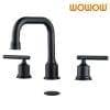 WOWOW 3 Hole Modern 2 Handle Widespread Matte Black Bathroom Faucet WOWOW 3 Hole Modern 2 Handle Widespread Matte Black Bathroom Faucet