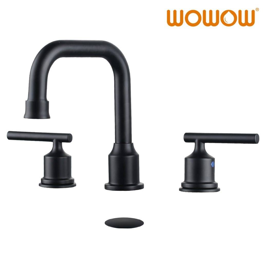 WOWOW 3 Hole Modern 2 Handle Widespread Matte Black Bathroom Faucet