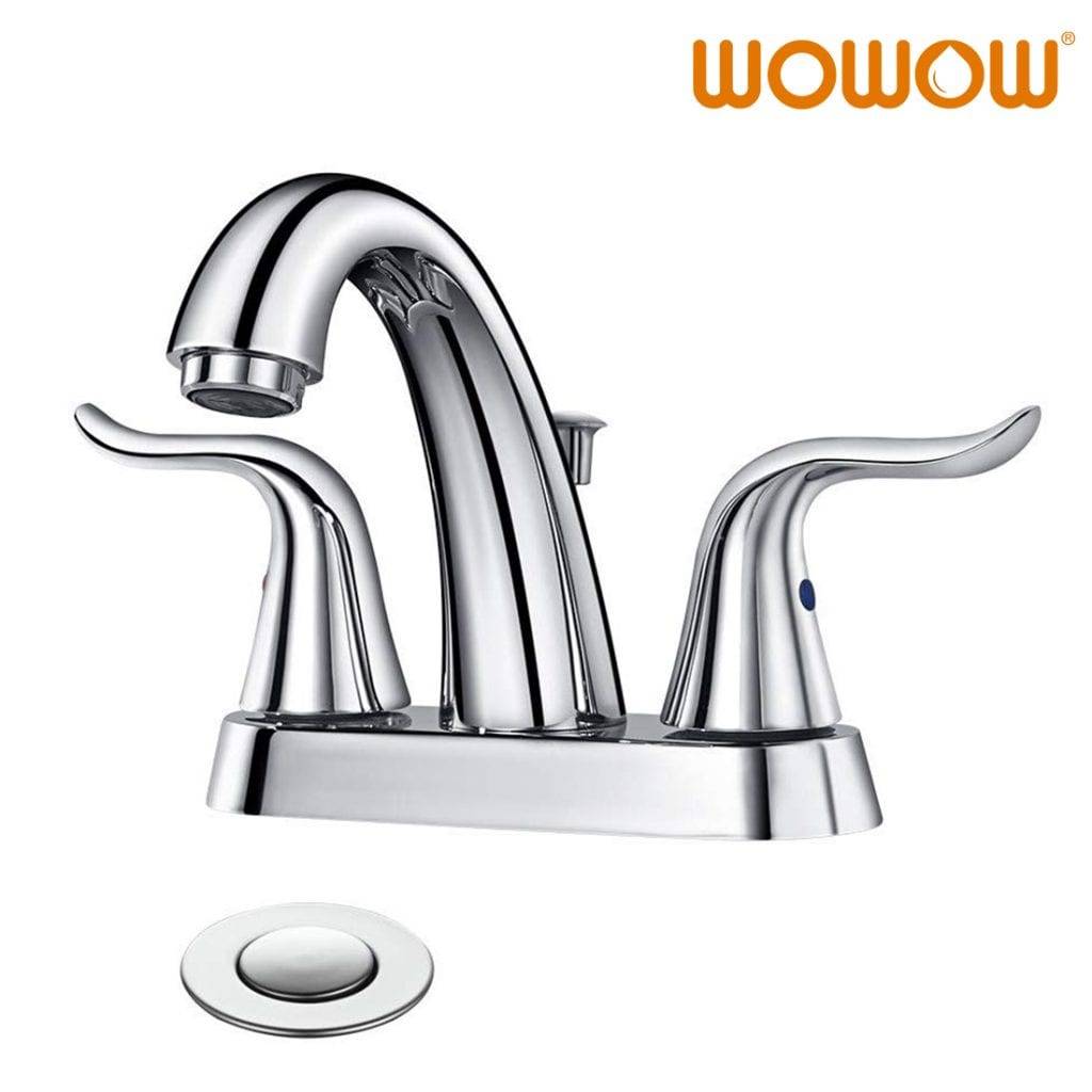 WOWOW 2Handle 4 Inch Centerset Bathroom Faucet Chrome with Popup Drain