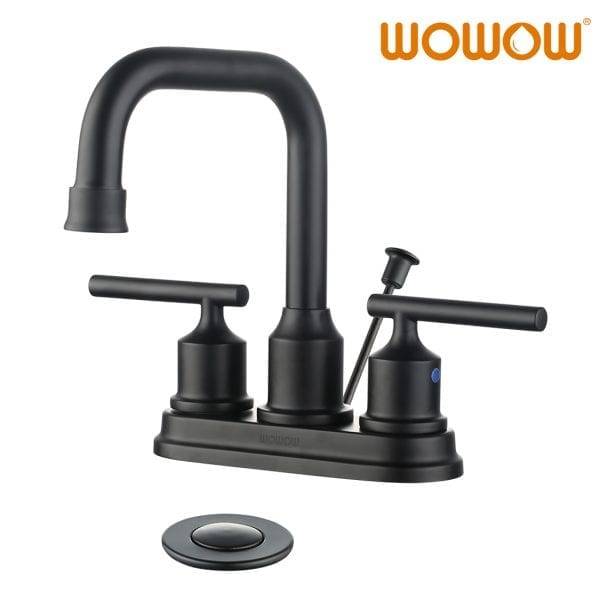2321400B WOWOW Centerset Bathroom Faucet With Drain Assembly Matte Black