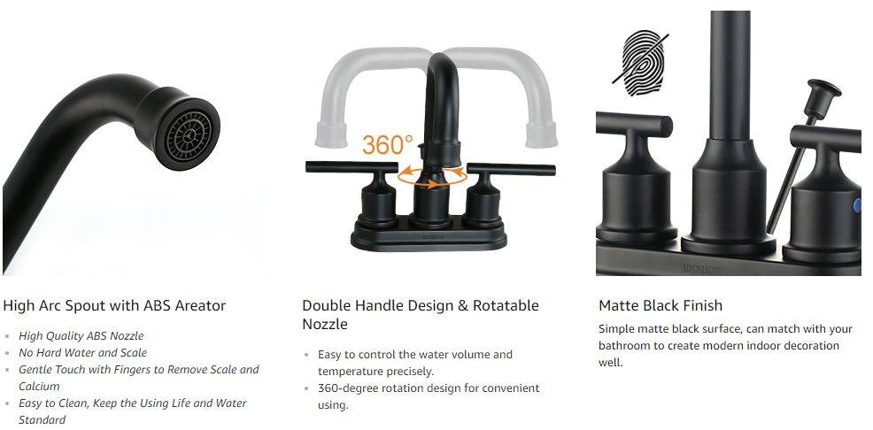 30 2WOWOW Centerset Bathroom Faucet With Drain Assembly Matte Black