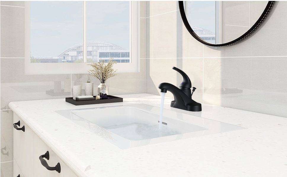 45 Single Handle Centerset Bathroom Faucet ពណ៌ខ្មៅ
