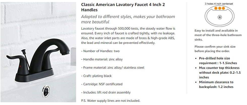 46 2Matte Black Centerset Bathroom Faucet