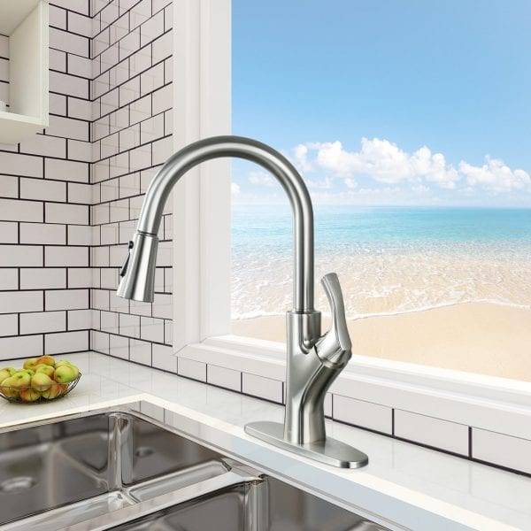 Brushed Nickel Kitchen Faucet With Pull Down Sprayer 2
