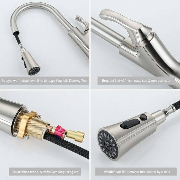 Brushed Nickel Kitchen Faucet With Pull Down Sprayer 5
