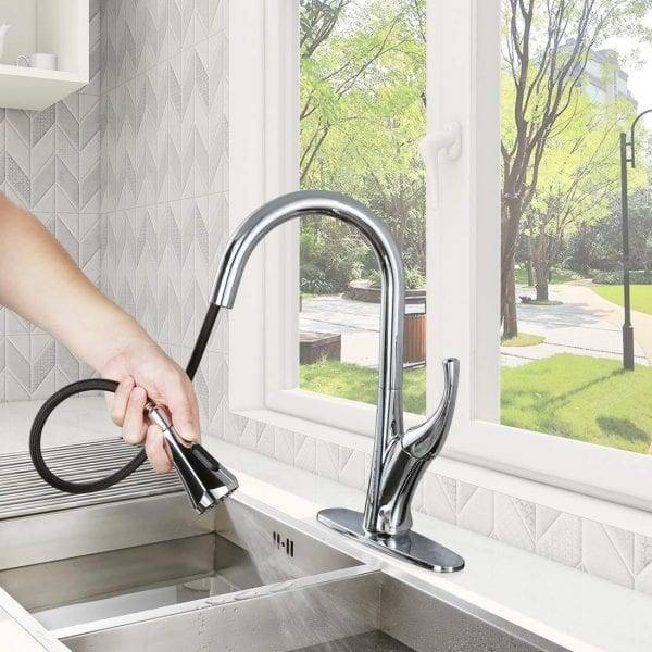 Kitchen Faucet Single Handle Pull Down Sprayer Chrome 3