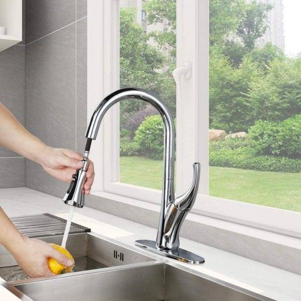 Kitchen Faucet Single Handle Pull Down Sprayer Chrome 5