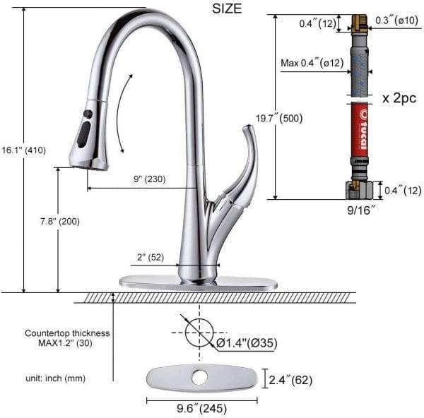 Kitchen Faucet ដៃទាញទាញចុះក្រោម Chrome 6