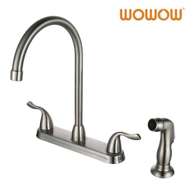 WOWOW Two Handle Kitchen Faucet With Side Sprayer Stainless Steel