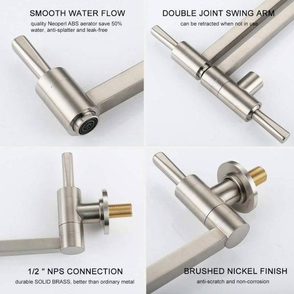 Single Lever Pot Filler Wall Mounted Brushed Nickel 5