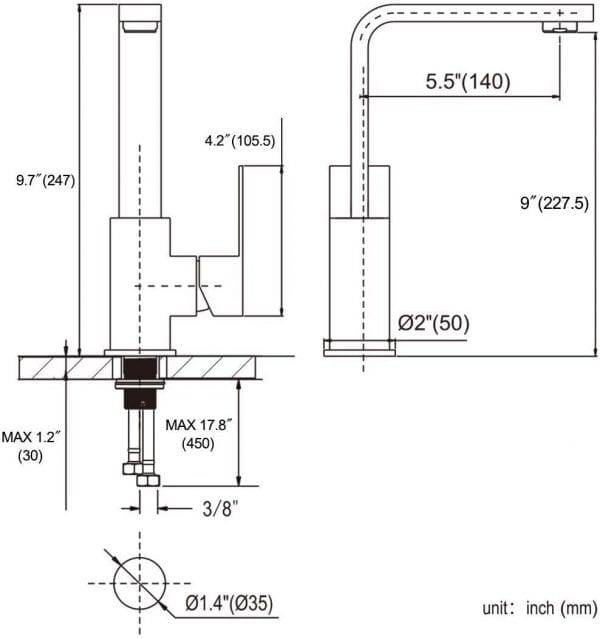 Square Kitchen Sink Faucet Brushed Nickel 4