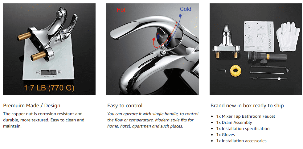 WOWOW 4 Inch Centerset Single Handle Bathroom Faucet នៅក្នុង Chrome 4