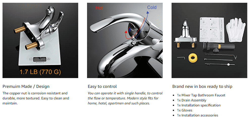 WOWOW 4 Inch Centerset Single Handle Bathroom Faucet In Chrome 4