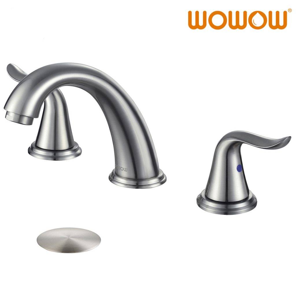 WOWOW 2 Handle Bathroom Sink Faucet Brushed Nickel Widespread
