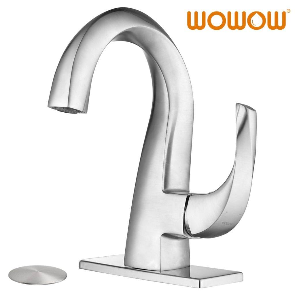 WOWOW Single Handle Bathroom Vessel Faucet Brushed Nickel with Deckplate