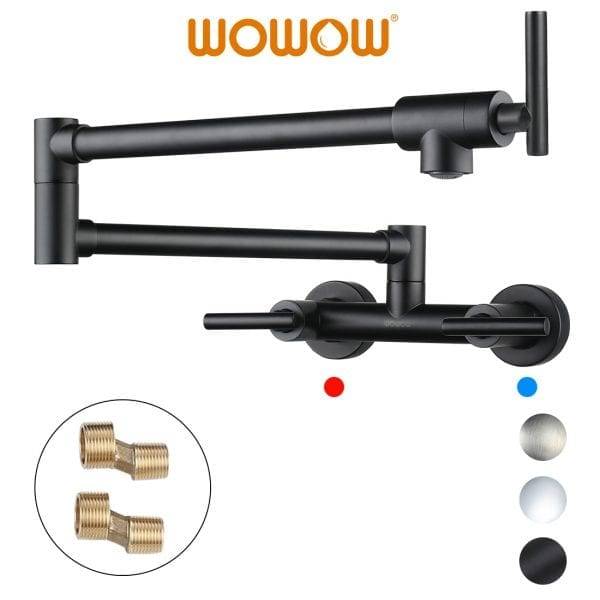 WOWOW Black Pot Filler Faucet For Hot And Cold Water Folding Kitchen Faucet