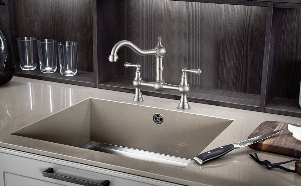 WOWOW Bridge Kitchen Sink Mixer Tap - Brushed Nickel