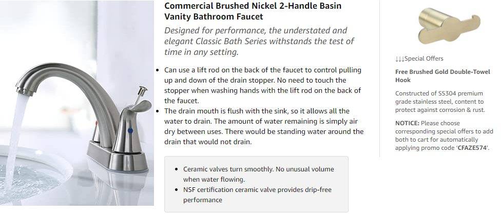 WOWOW Brushed Nickel Bathroom Faucet Centerset