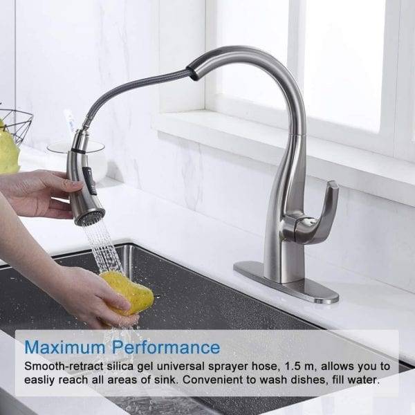 WOWOW Brushed Nickel Gooseneck Kitchen Faucet 2