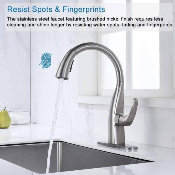 WOWOW Brushed Nickel Gooseneck Kitchen Faucet 3