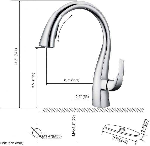WOWOW Brushed Nickel Gooseneck Kitchen Faucet 4