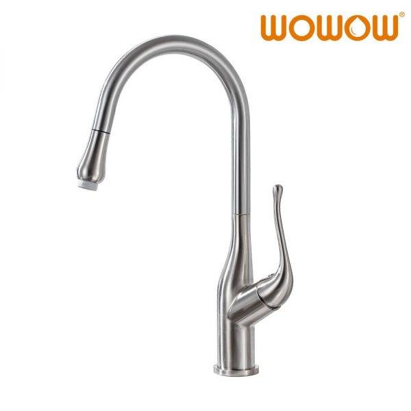 WOWOW Brushed Nickel Pull Down Kitchen Mixer Taps 6 1