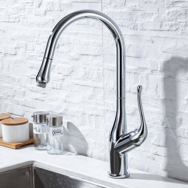 WOWOW Chrome Kitchen Sink Faucet With Pull Out Sprayer 1