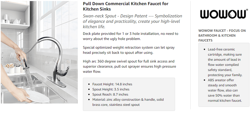 WOWOW Gooseneck Kitchen Faucet Chrome