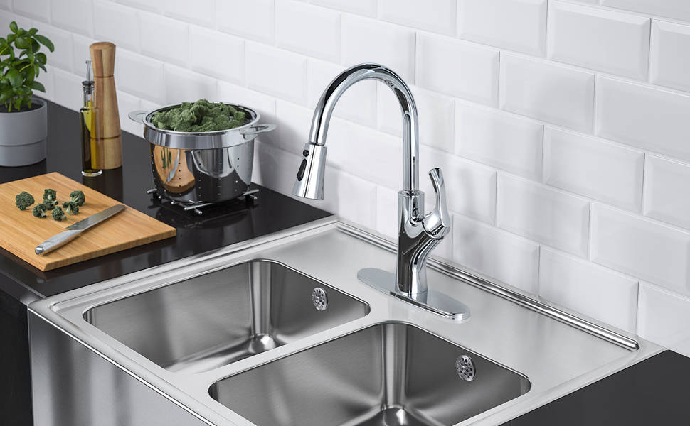 WOWOW Kitchen Faucets Single Handle Dengan Pull Down Sprayer