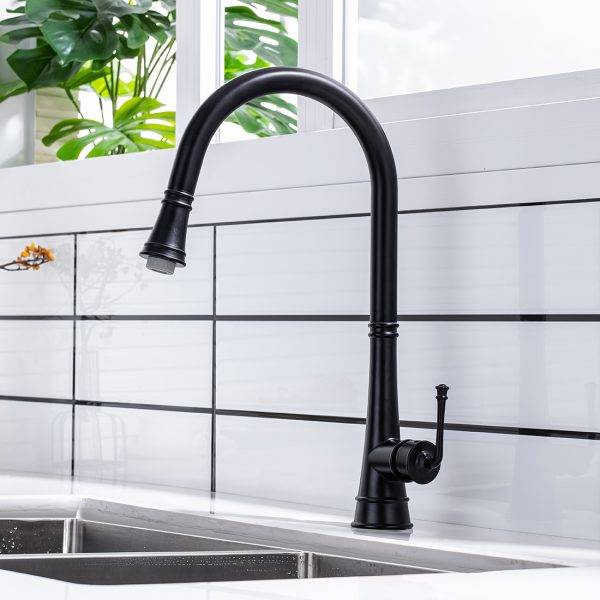 WOWOW Matte Black Pull Down Spray Faucet tal-kċina 1 1