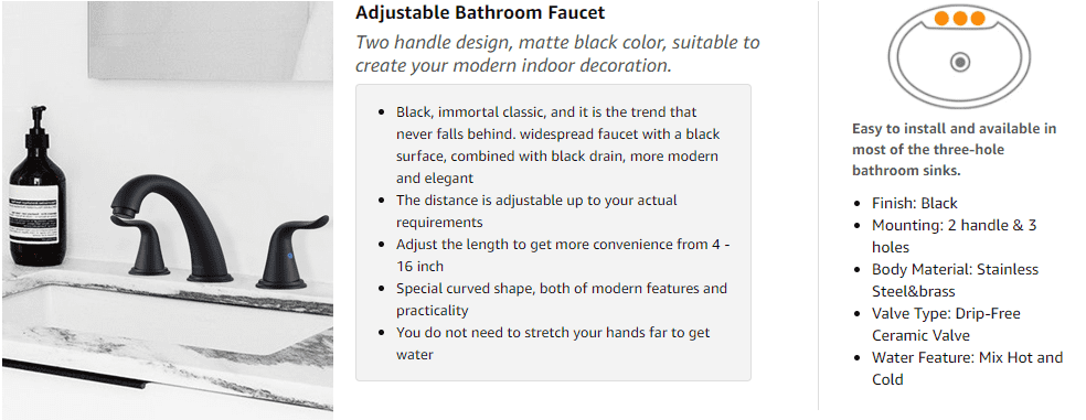 WOWOW preto fosco com duas alças ampla torneira para banheiro 2