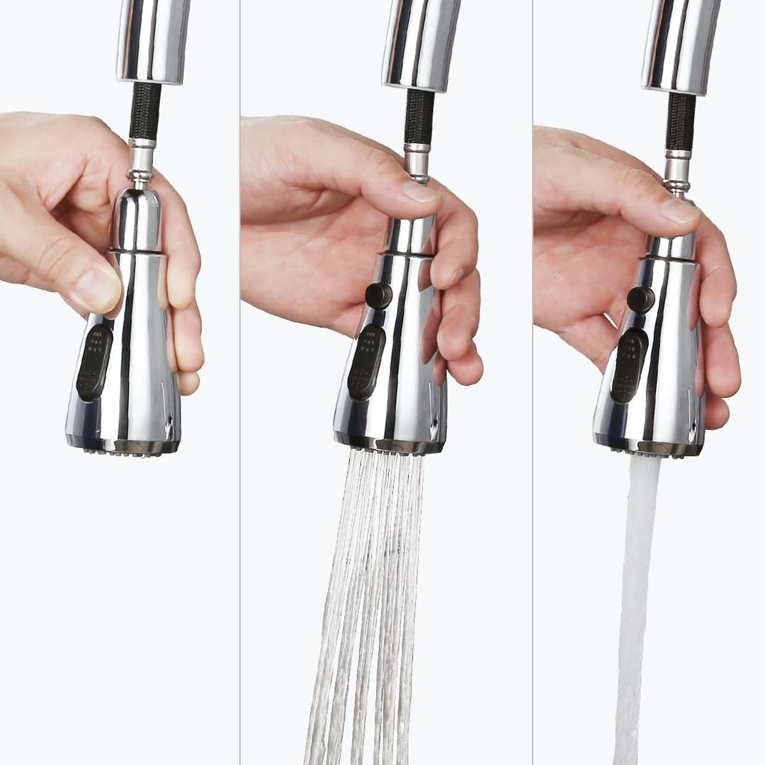 WOWOW Single Handle Kitchen Faucet With Pull Down Spray Brushed nickel