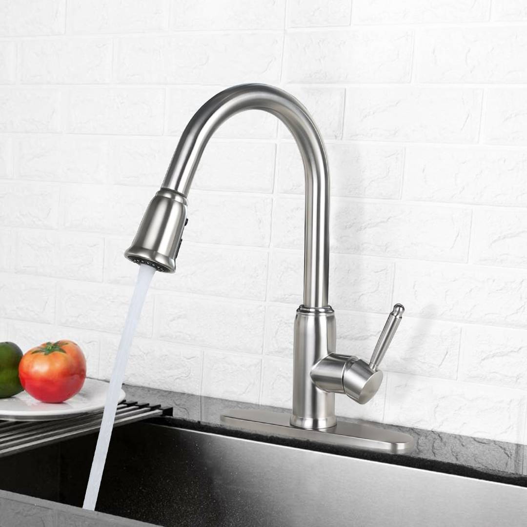 WOWOW Top Rated Pull Down Kitchen Faucets Brushed Nickel