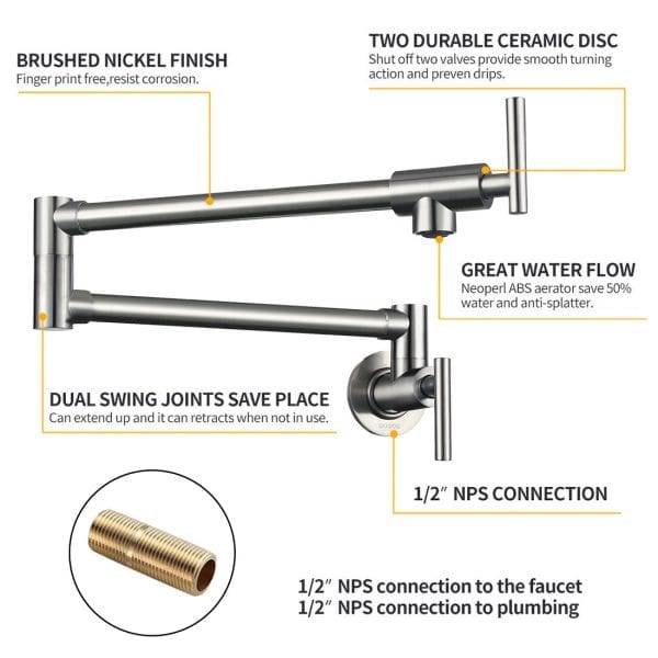 I-Wall Mounted Pot Filler Tap Single Lever Stainless Steel 2