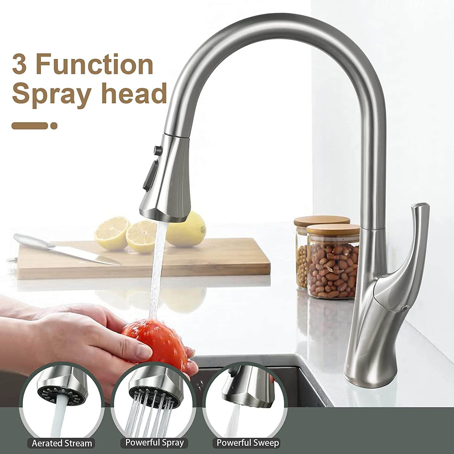 brushed steel kitchen mixer tap