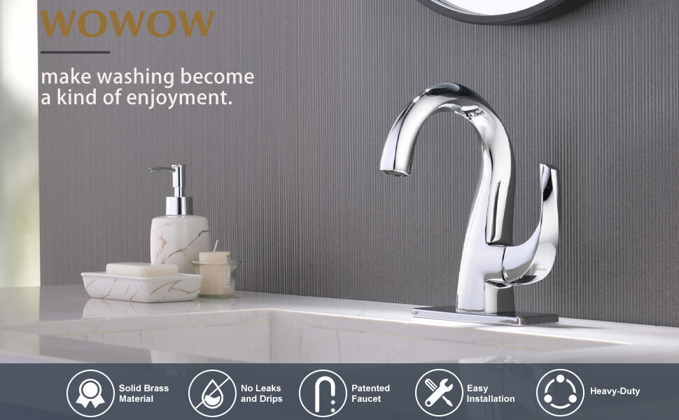 wowow chrome high arc bathroom faucet