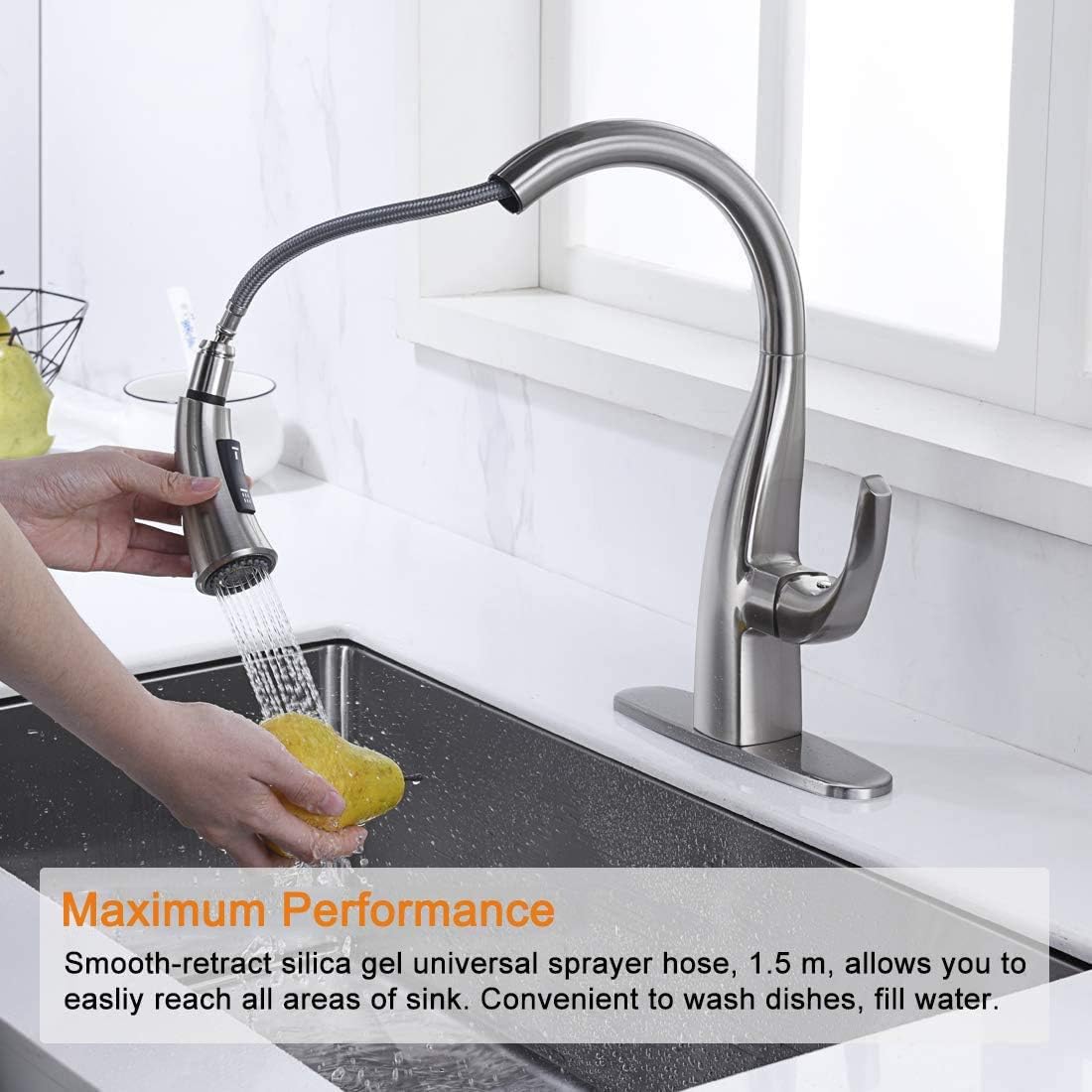 wowow gooseneck kitchen faucet with pull out sprayer 4