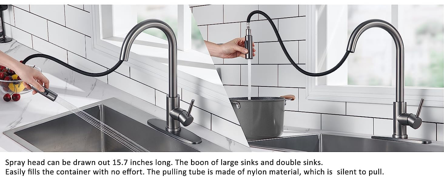 wowow gray kitchen faucets with pull down sprayer 2