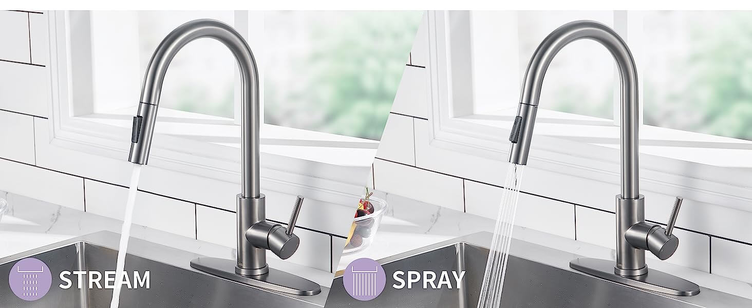 wowow gray kitchen faucets with pull down sprayer 3