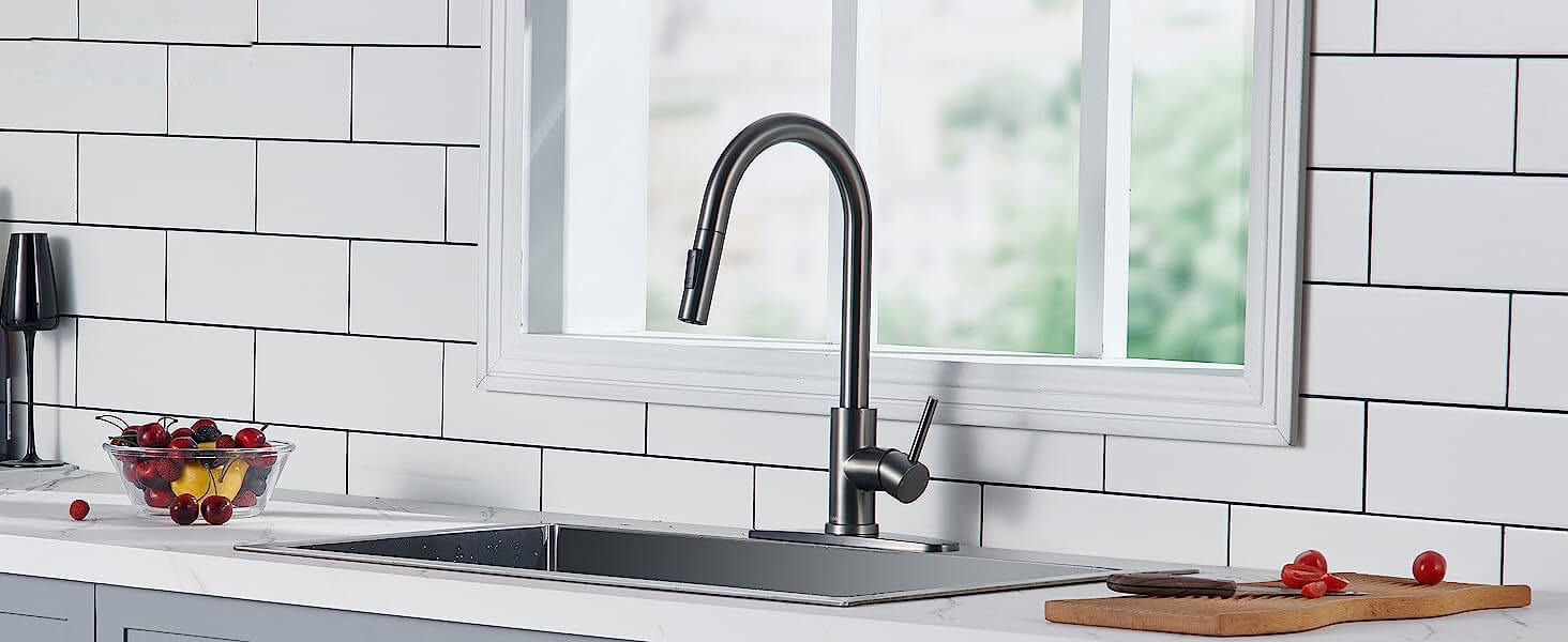 wowow gray kitchen faucets with pull down sprayer 4