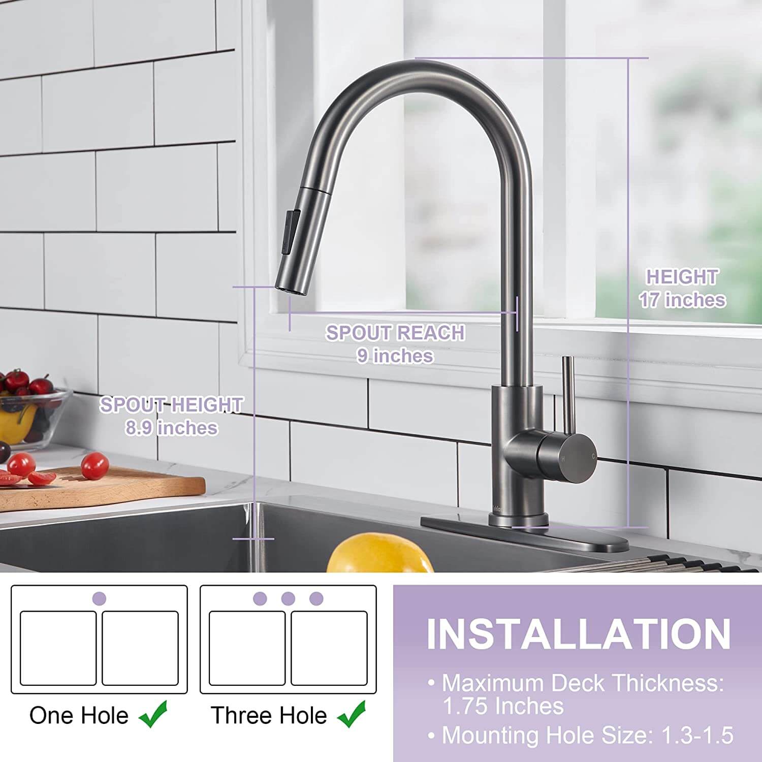 wowow gray kitchen faucets with pull down sprayer 6