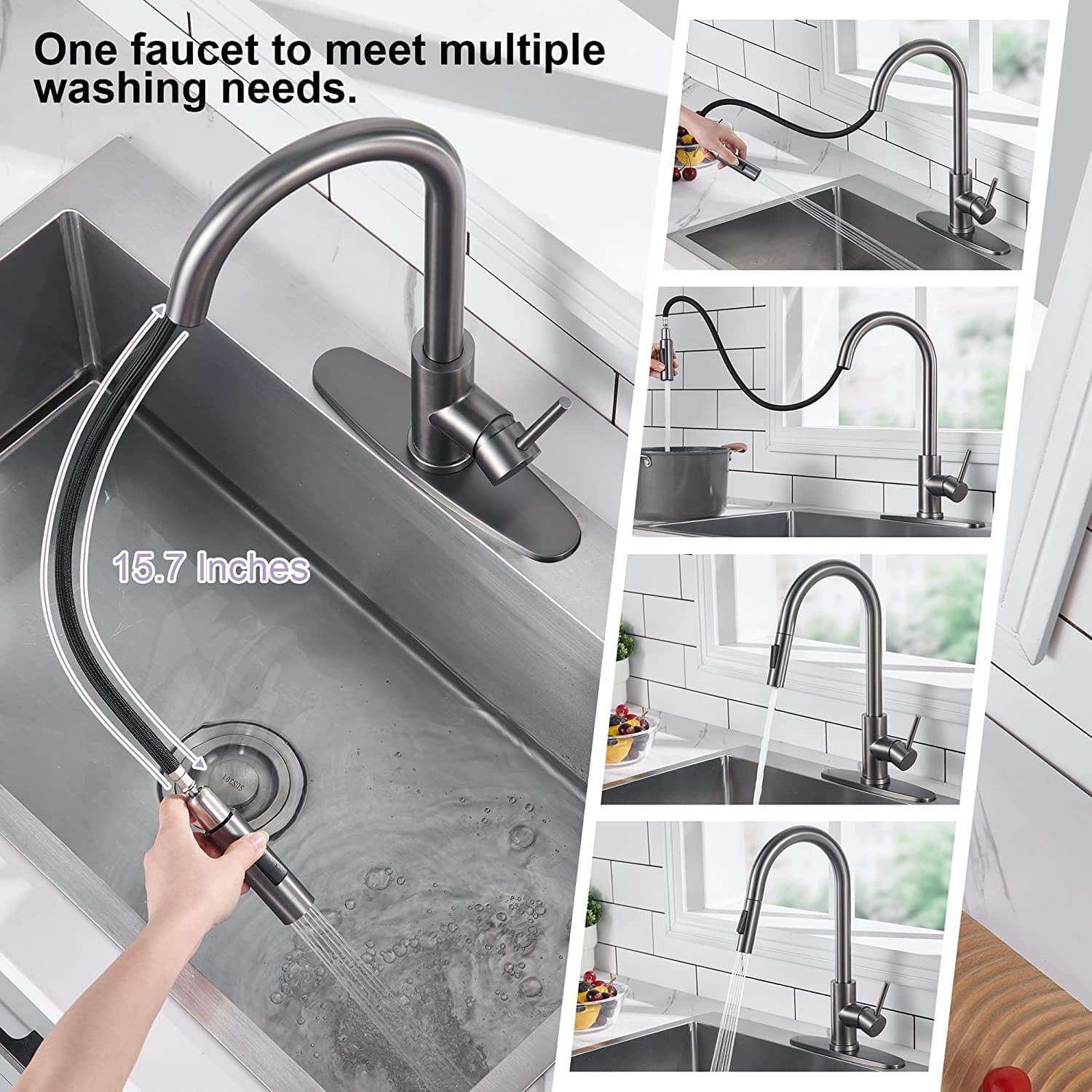 wowow gray kitchen faucets with pull down sprayer 8