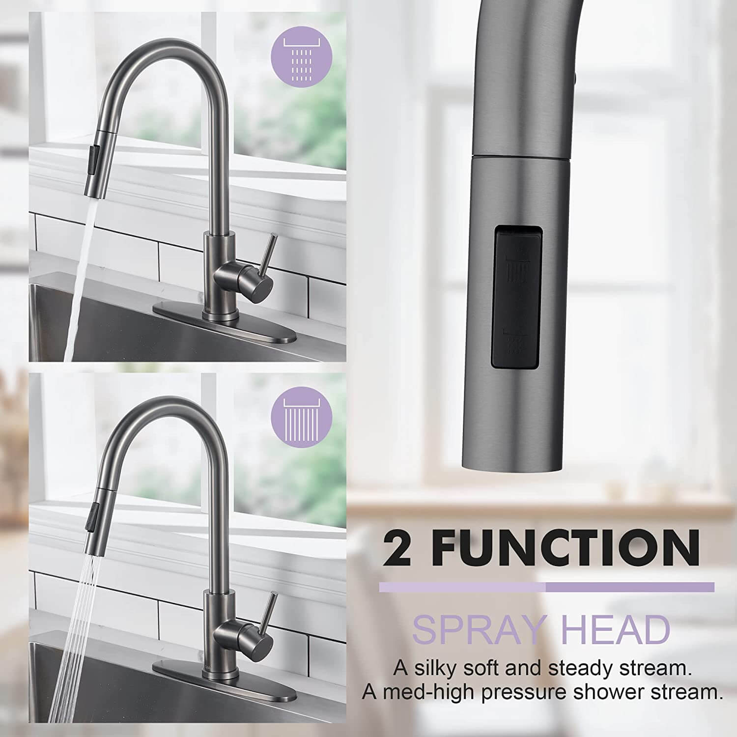 wowow gray kitchen faucets with pull down sprayer 9